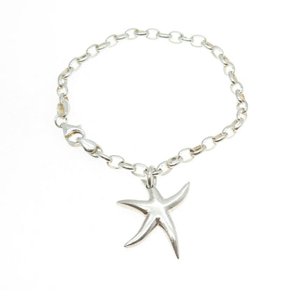 925 Sterling Silver Vintage Starfish Rolo Link Bracelet 6.75"