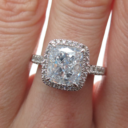 DSMK 925 Sterling Silver Cushion & Round-Cut Shaped C Z Sparkle Ring Size 7.25