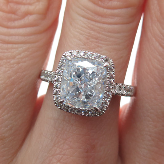 DSMK 925 Sterling Silver Cushion & Round-Cut Shaped C Z Sparkle Ring Size 7.25