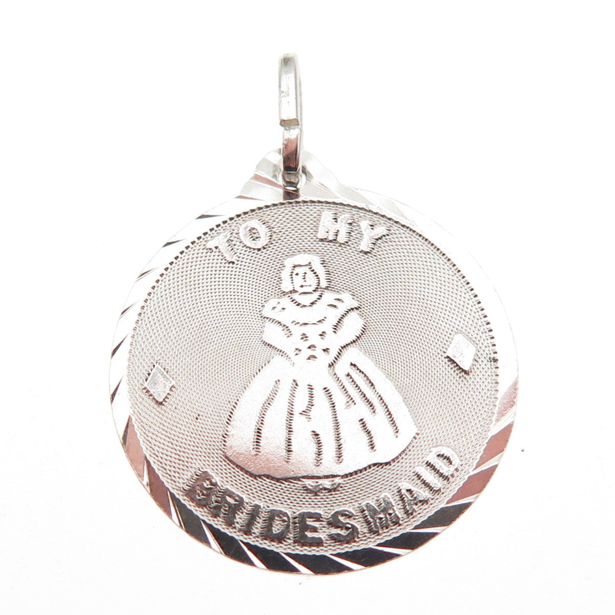 925 Sterling Silver Vintage To My Bridesmaid Charm Pendant