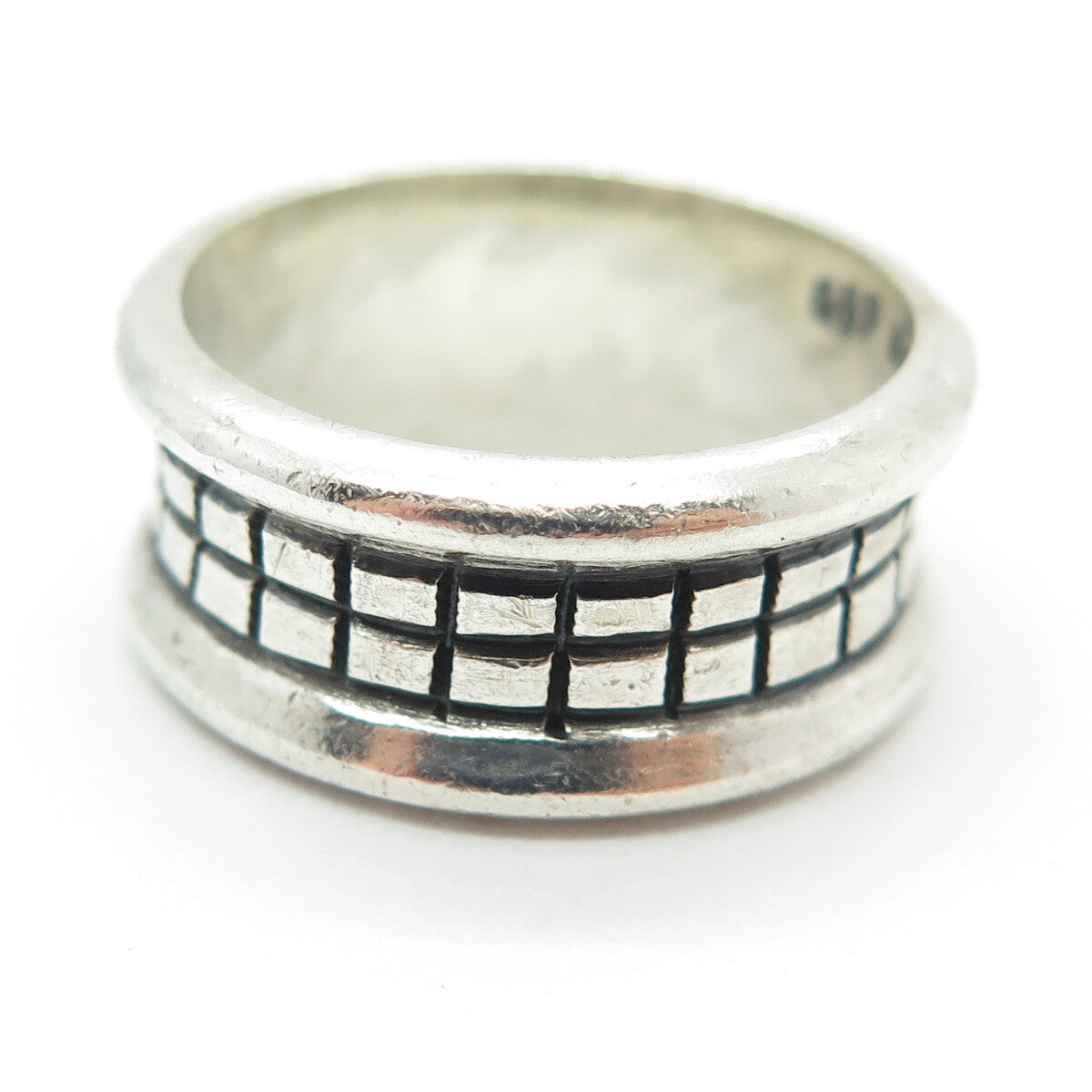 925 Sterling Silver Vintage Mexico Cuban Cigar Oxidized Ring Size 9.5
