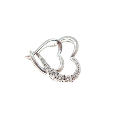 925 Sterling Silver Real Diamond Double Heart Minimalist Slide Charm Pendant