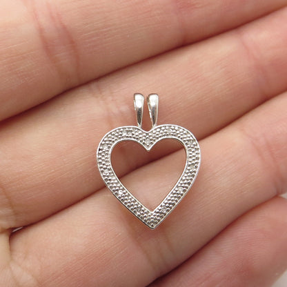 925 Sterling Silver Real Round-Cut Diamond Heart Pendant