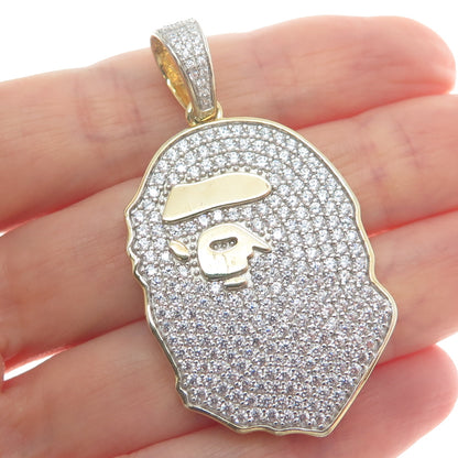 925 Sterling Silver Gold Plated Round-Cut Shaped C Z Gorilla Head Pendant