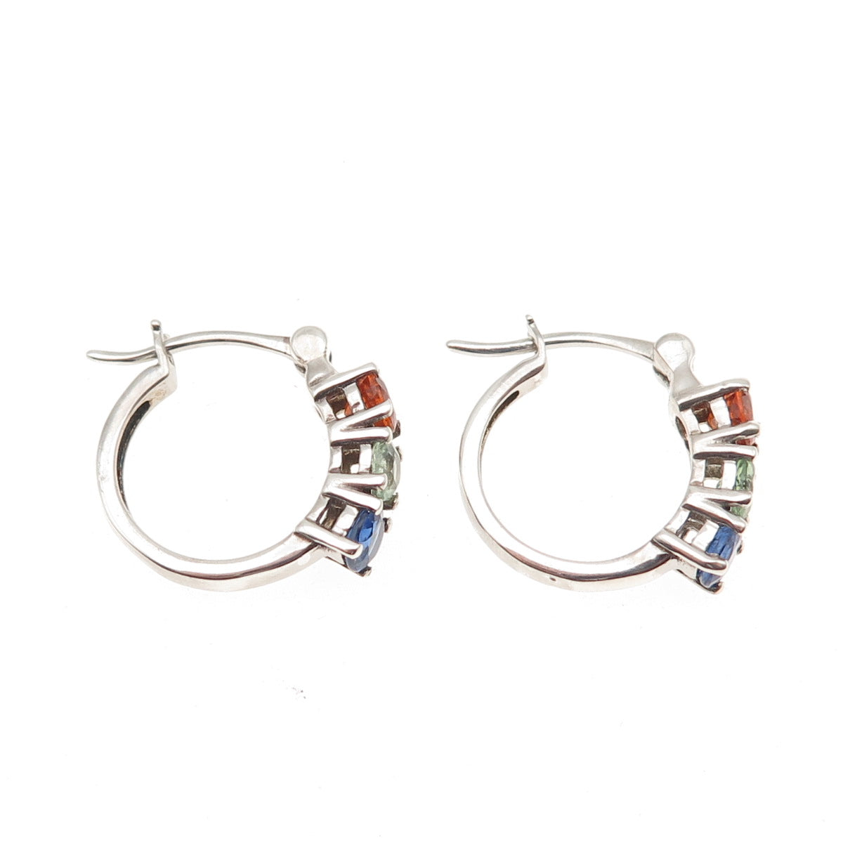 D'JOY 925 Sterling Silver Real Round-Cut Multi-Color Sapphire Hoop Earrings