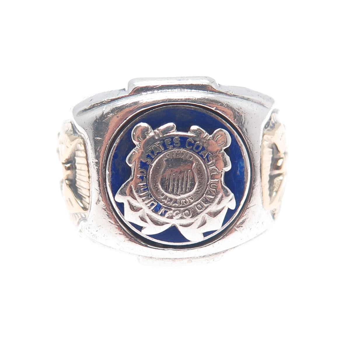 Plainville Stock 10K Gold Sterling Vintage Enamel US Coast Guard Ring Size 10.5