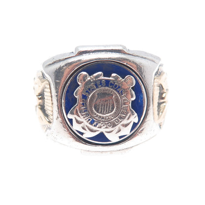 Plainville Stock 10K Gold Sterling Vintage Enamel US Coast Guard Ring Size 10.5