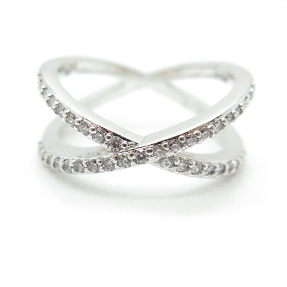 925 Sterling Silver Round-Cut C Z Crisscross Ring Size 6.25