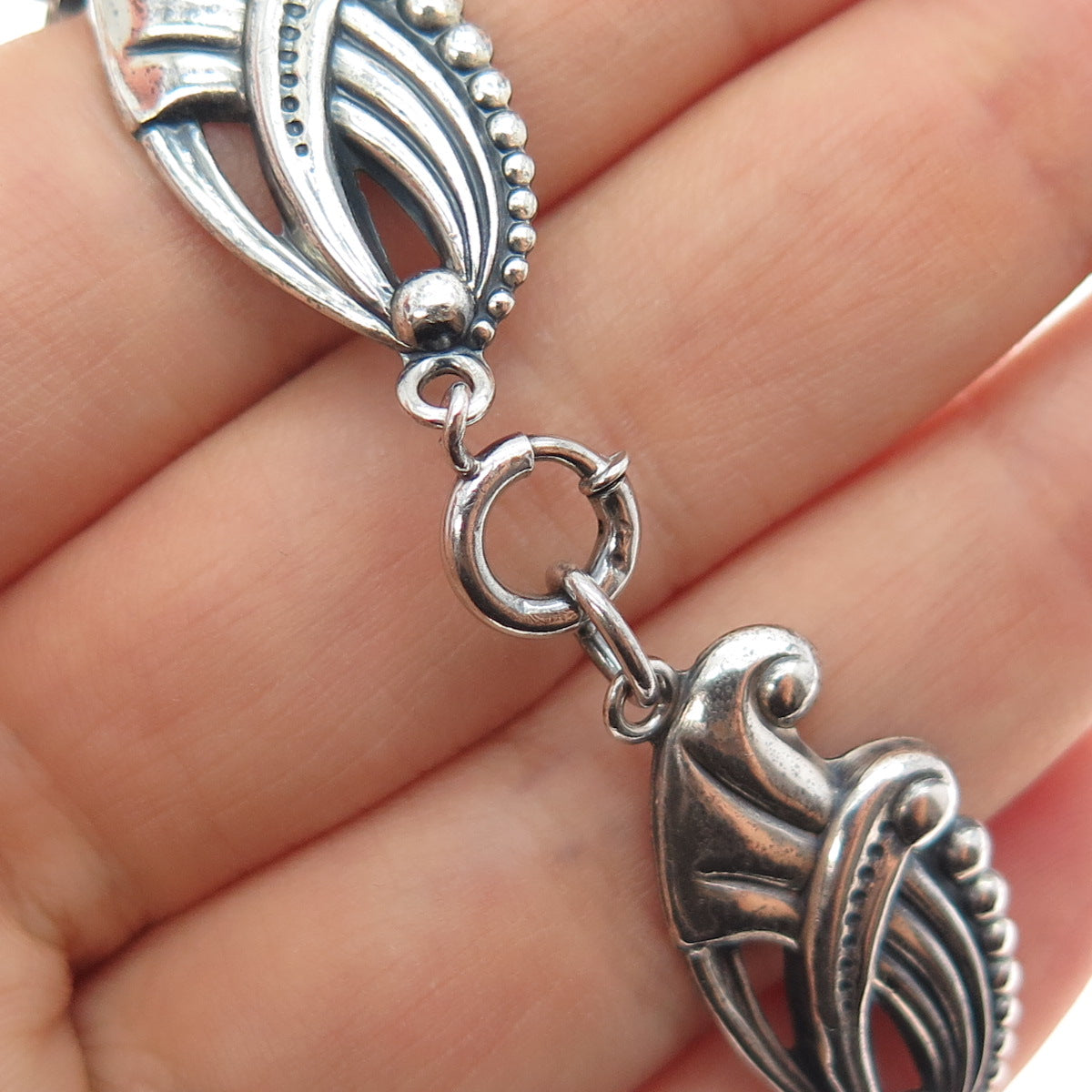 DANECRAFT Sterling Silver Antique Art Deco Floral Oxidized Chain Necklace 16"