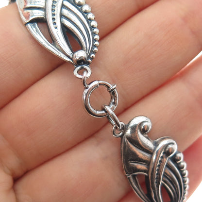 DANECRAFT Sterling Silver Antique Art Deco Floral Oxidized Chain Necklace 16"