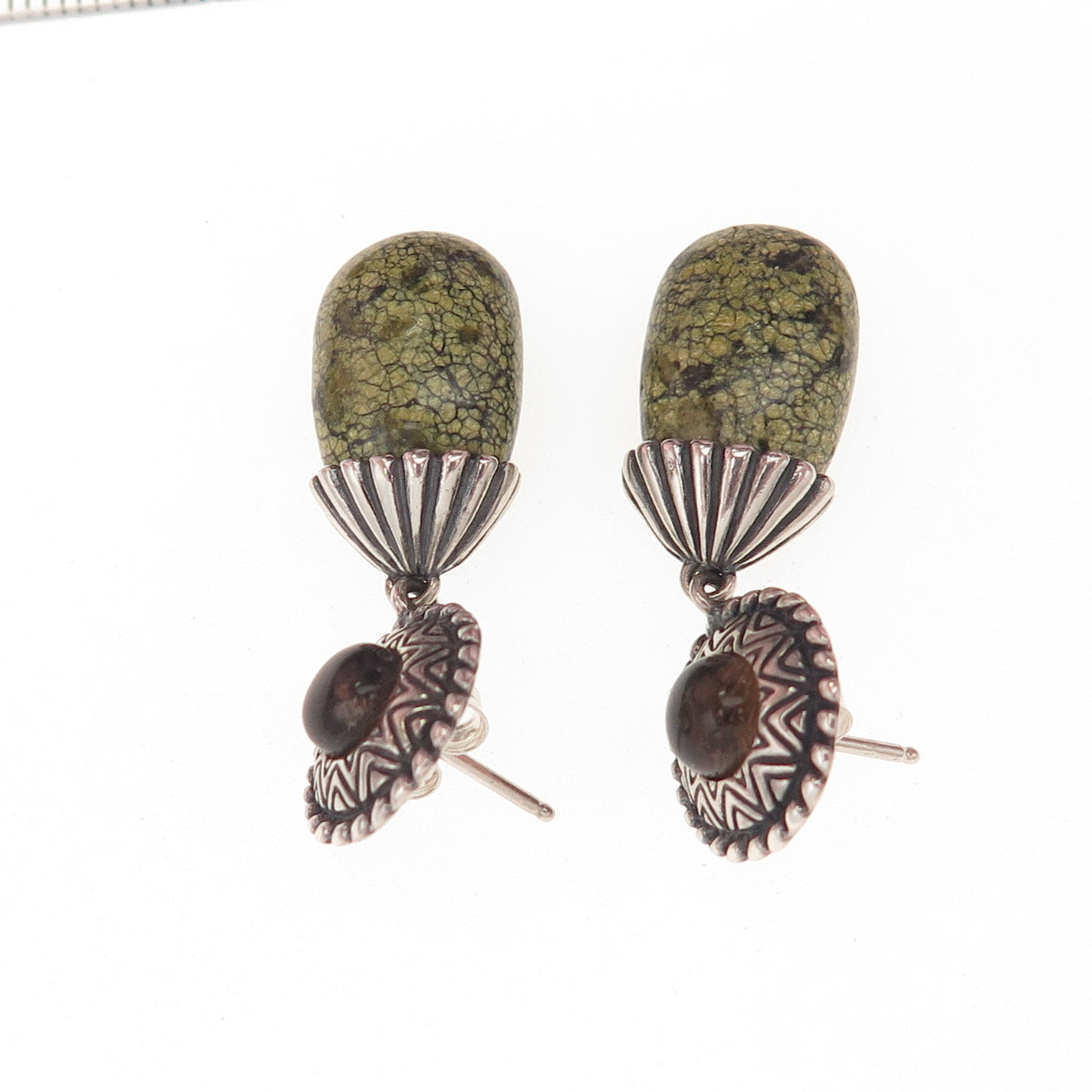 Carolyn Pollack Sterling Vintage Real Green Jasper Smoky Quartz Dangle Earrings