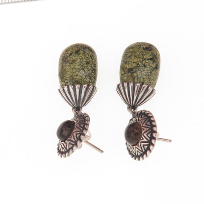 Carolyn Pollack Sterling Vintage Real Green Jasper Smoky Quartz Dangle Earrings