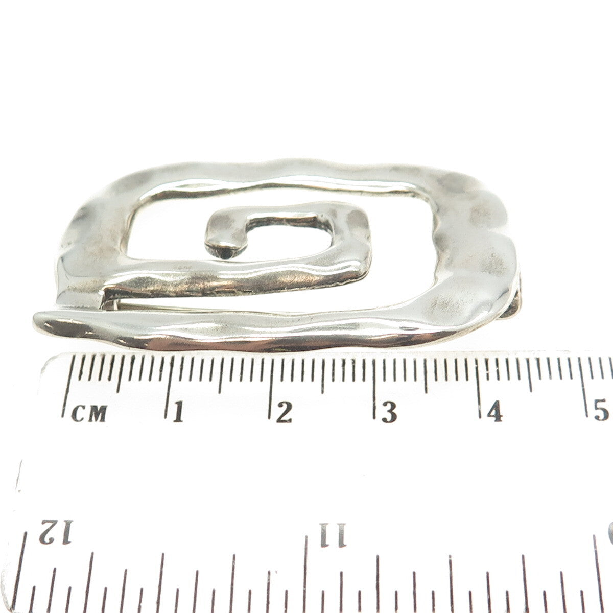 925 Sterling Silver Vintage Hammered Spiral Modernist Pin Brooch