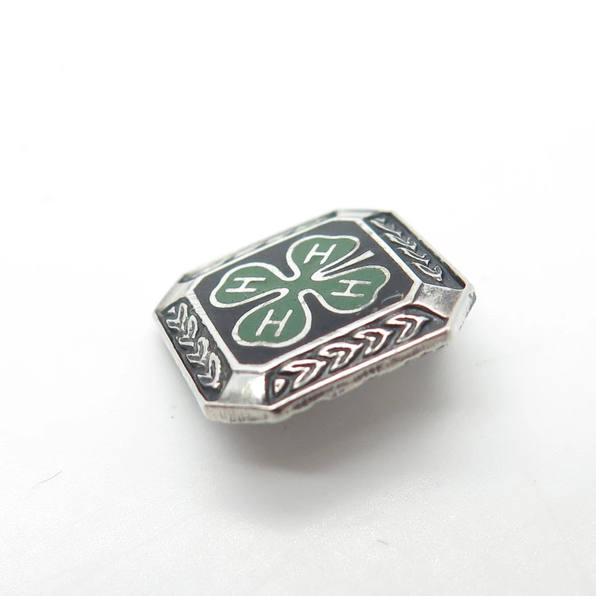 925 Sterling Silver Enamel Vintage Metal Illinois State 4-H Clover Pin Brooch