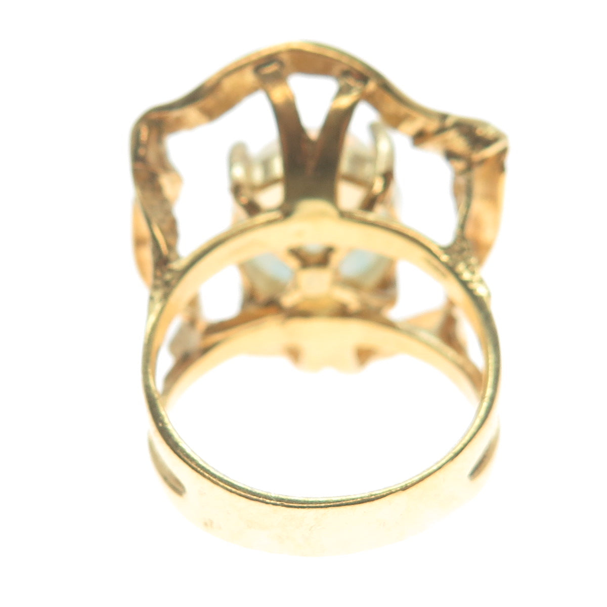 925 Sterling Silver Gold Plated Real Opalite Gem Modernist Wide Ring Size 8.5