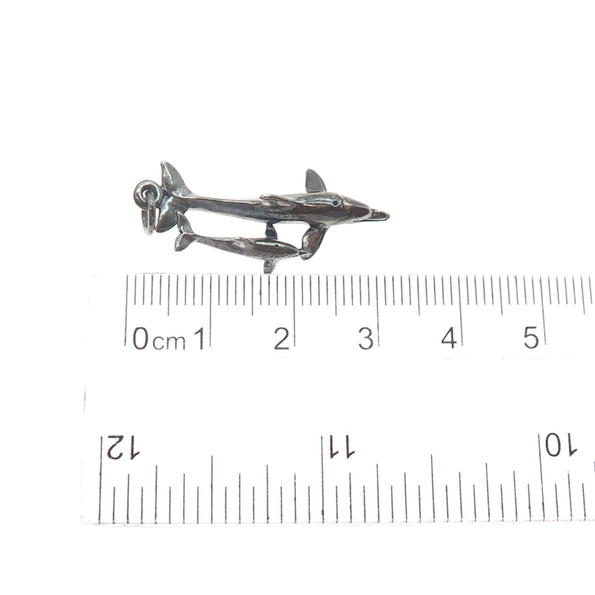 SUNWEST 925 Sterling Silver Vintage Dolphin Mom & Child Oxidized Charm Pendant