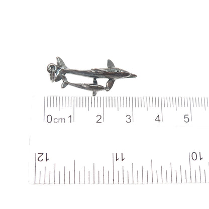 SUNWEST 925 Sterling Silver Vintage Dolphin Mom & Child Oxidized Charm Pendant