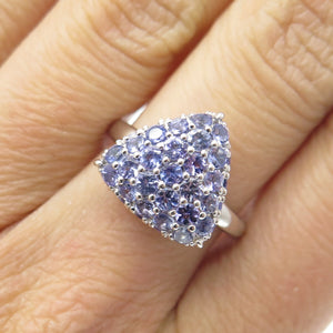 DSMK 925 Sterling Silver Real Round-Cut Tanzanite Triangle Ring Size 7.25