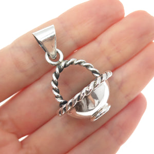 925 Sterling Silver Vintage Mexico Fruit Bowl Oxidized 3D Charm Pendant