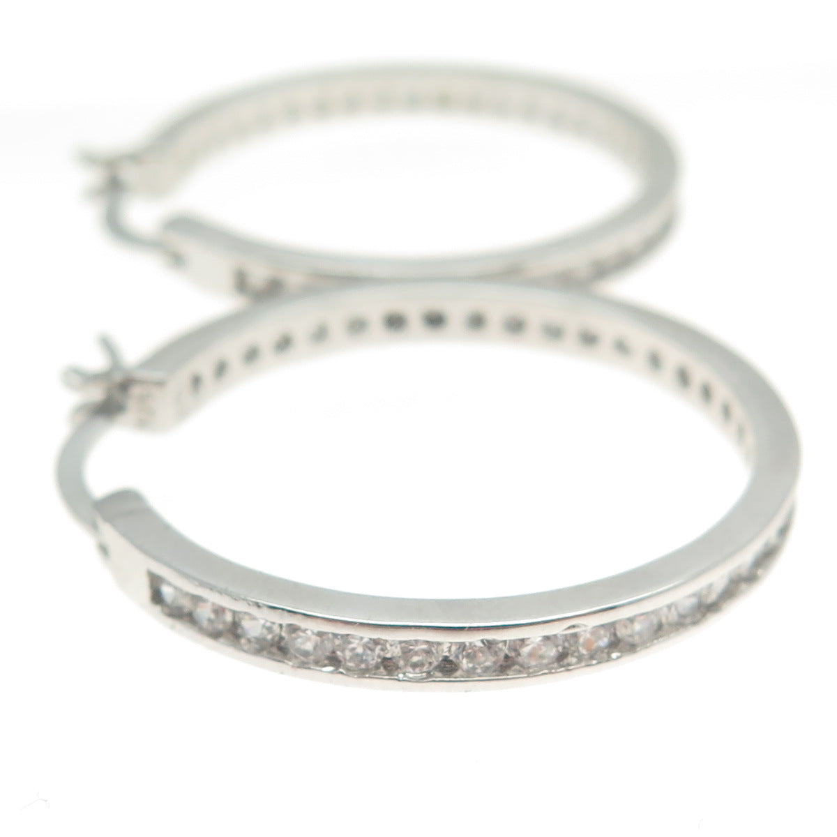 925 Sterling Silver Round-Cut All Around C Z Hoop Earrings