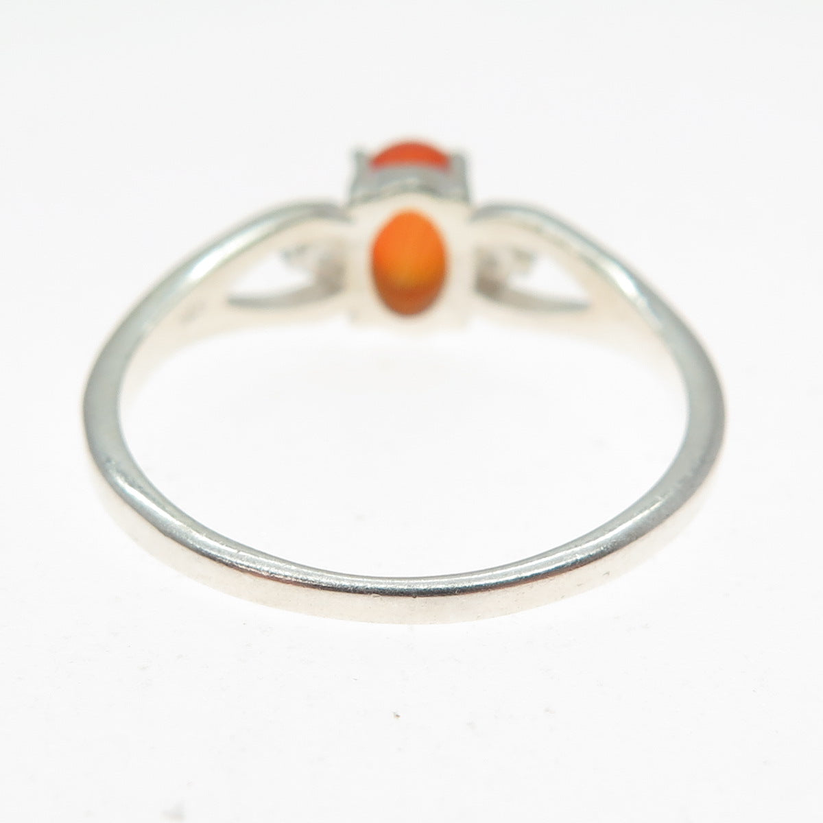 925 Sterling Silver Vintage Real Cabochon Agate & C Z Ring Size 9