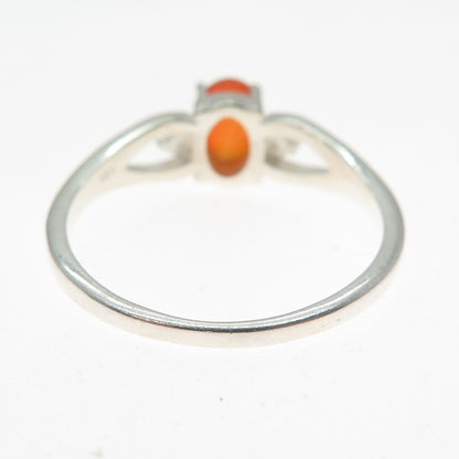 925 Sterling Silver Vintage Real Cabochon Agate & C Z Ring Size 9