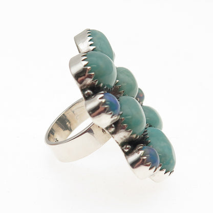 925 Sterling Vintage Real Amazonite & Opal Adjustable Statement Ring Size 7.5