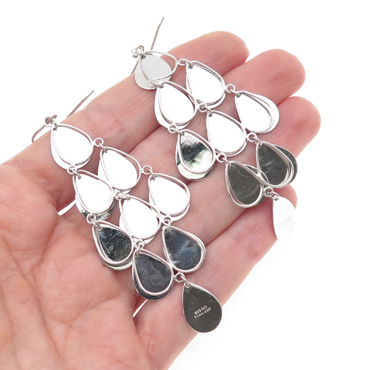 925 Sterling Silver Textured Boho Petal Dangle Earrings