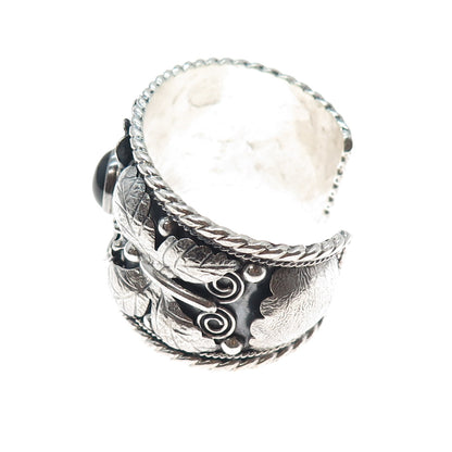 925 Sterling Silver Vintage PTP Mexico Black Onyx Heavy 85.5g Flower Bracelet 7"