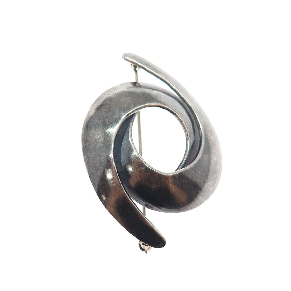 925 Sterling Silver Vintage Mexico Modernist Interlocked Oxidized Pin Brooch