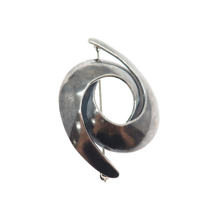 925 Sterling Silver Vintage Mexico Modernist Interlocked Oxidized Pin Brooch