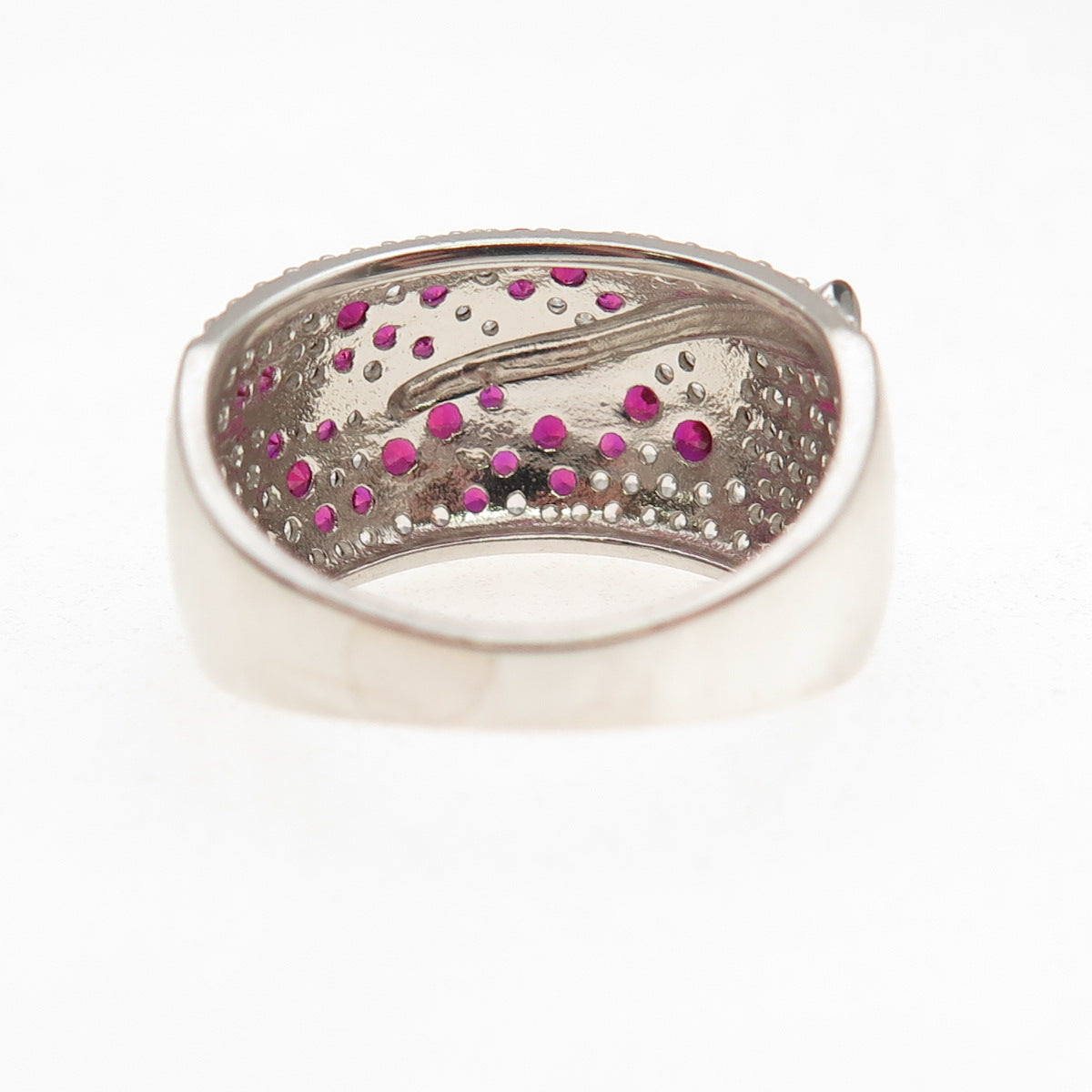 925 Sterling Silver Black Rhodium Lab-Created Ruby & C Z Floral Ring Size 6.75