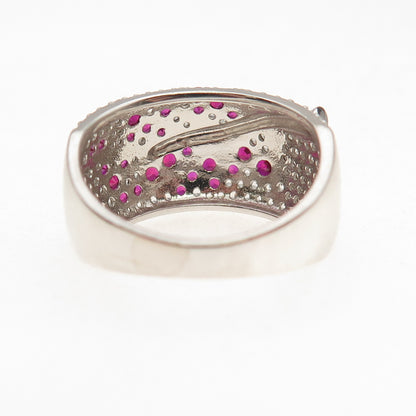925 Sterling Silver Black Rhodium Lab-Created Ruby & C Z Floral Ring Size 6.75