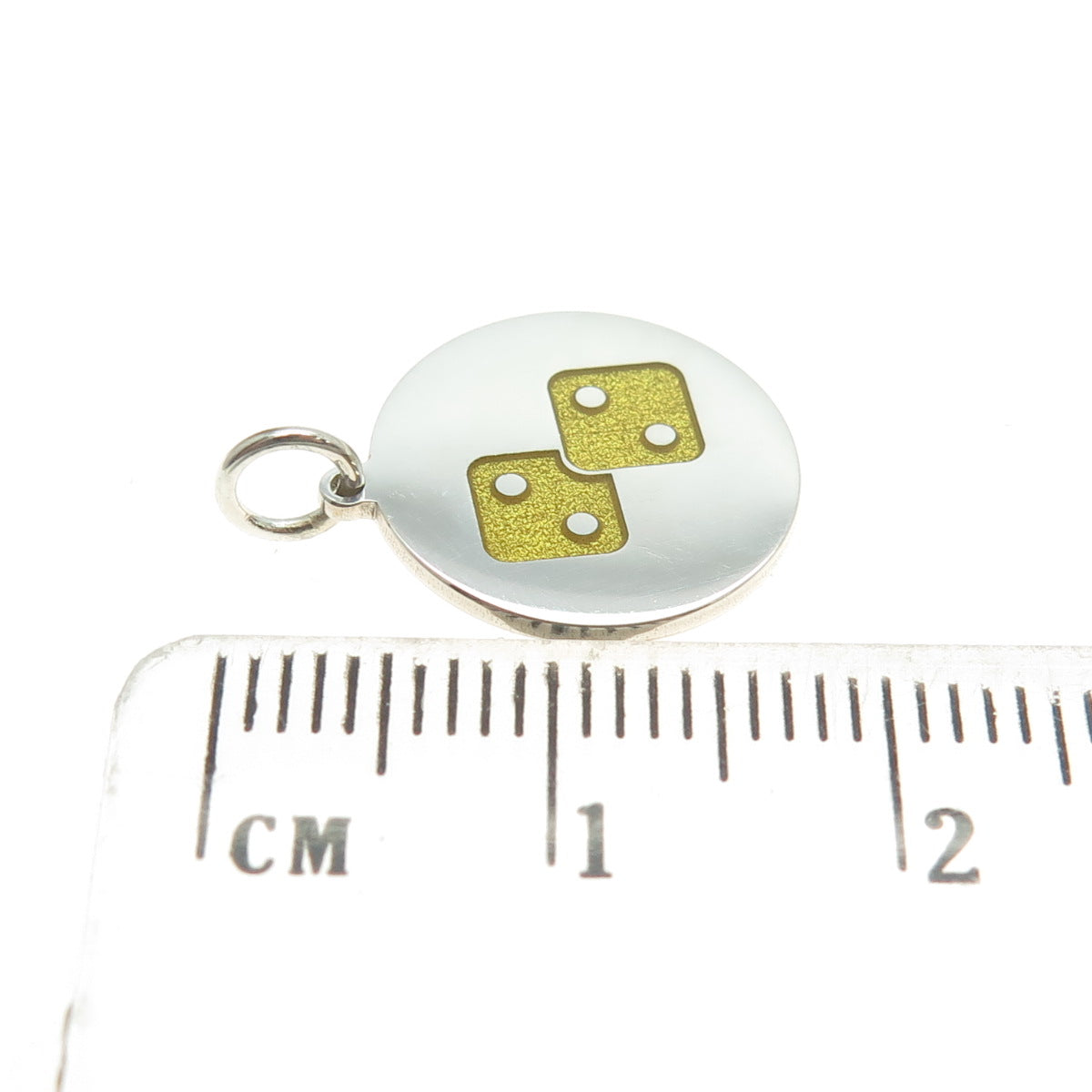 925 Sterling Silver Enamel Number Four Dice for Luck Round Tag Charm Pendant