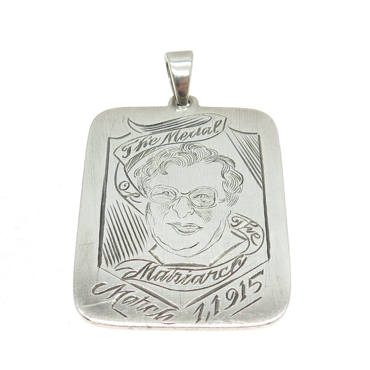 925 Sterling Silver Antique 1915 "The Medal of The Matriarch" Engraved Pendant