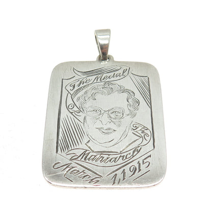 925 Sterling Silver Antique 1915 "The Medal of The Matriarch" Engraved Pendant