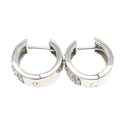 925 Sterling Silver Real Round-Cut Diamond Hoop Earrings