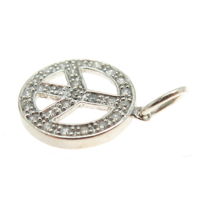 925 Sterling Silver Real Round-Cut Diamond Peace Symbol Minimalist Charm Pendant