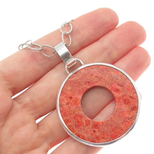SILPADA 925 Sterling Silver Vintage Real Sponge Coral Circle Chain Necklace 16"