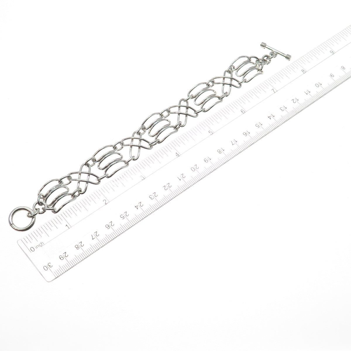 925 Sterling Silver Vintage Modernist Paperclip X Link Bracelet 7"