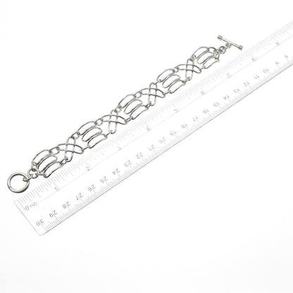 925 Sterling Silver Vintage Modernist Paperclip X Link Bracelet 7"