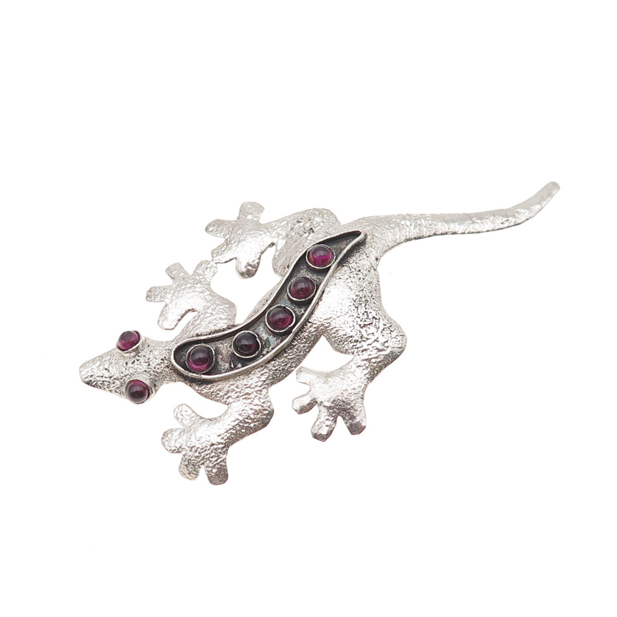 925 Sterling Silver Vintage Real Tourmaline Lizard Oxidized Pin Brooch