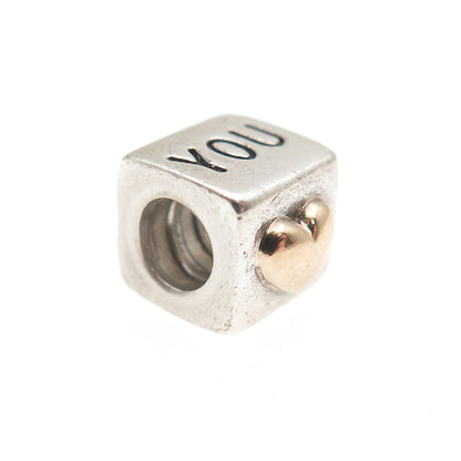 PANDORA 925 Sterling Silver & Gold I Love You Slide Cube Bead Charm
