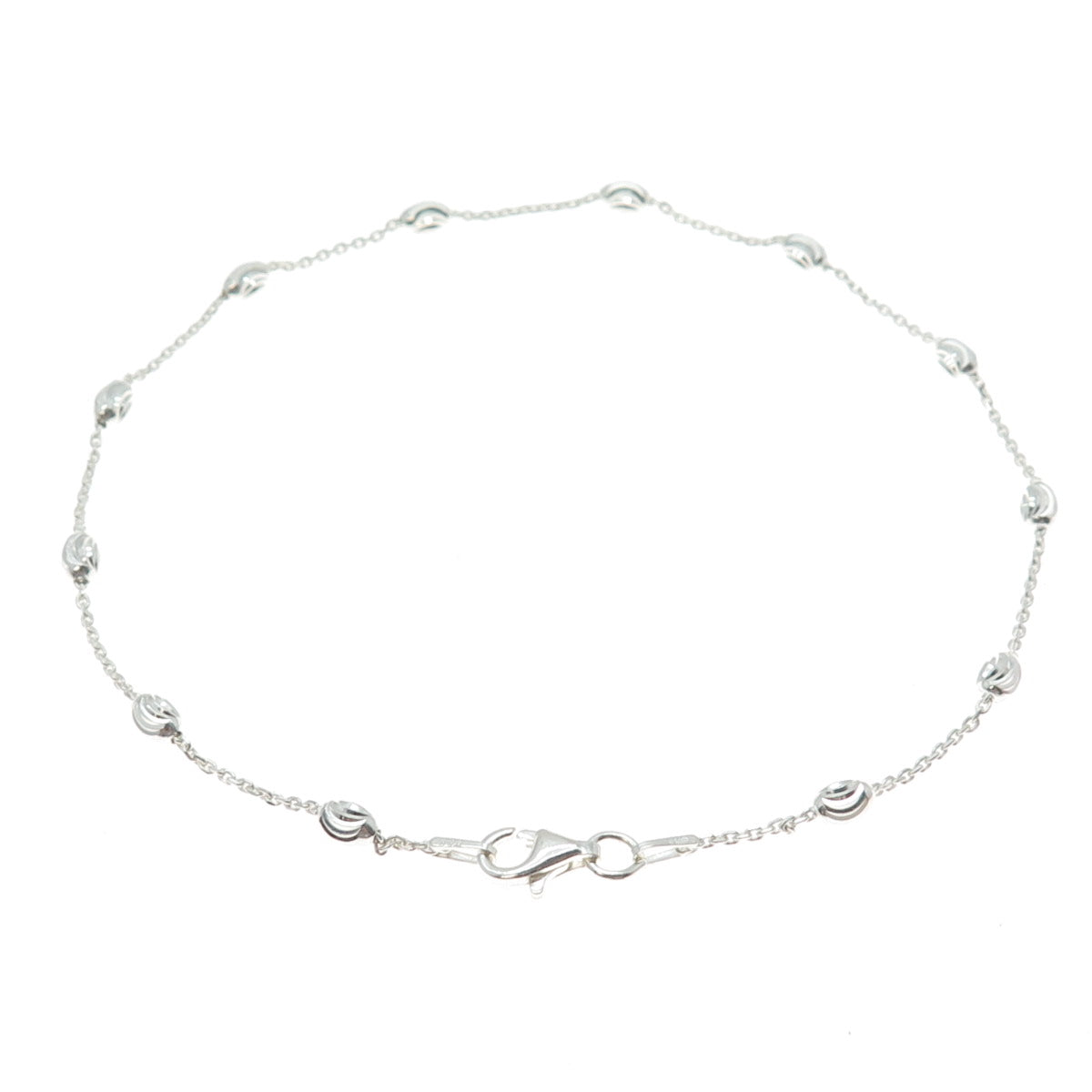 925 Sterling Silver Italy Diamond-Cut Bead Station Cable Anklet / Bracelet 9.75"