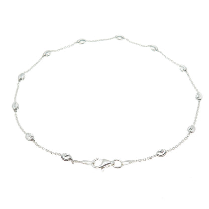 925 Sterling Silver Italy Diamond-Cut Bead Station Cable Anklet / Bracelet 9.75"