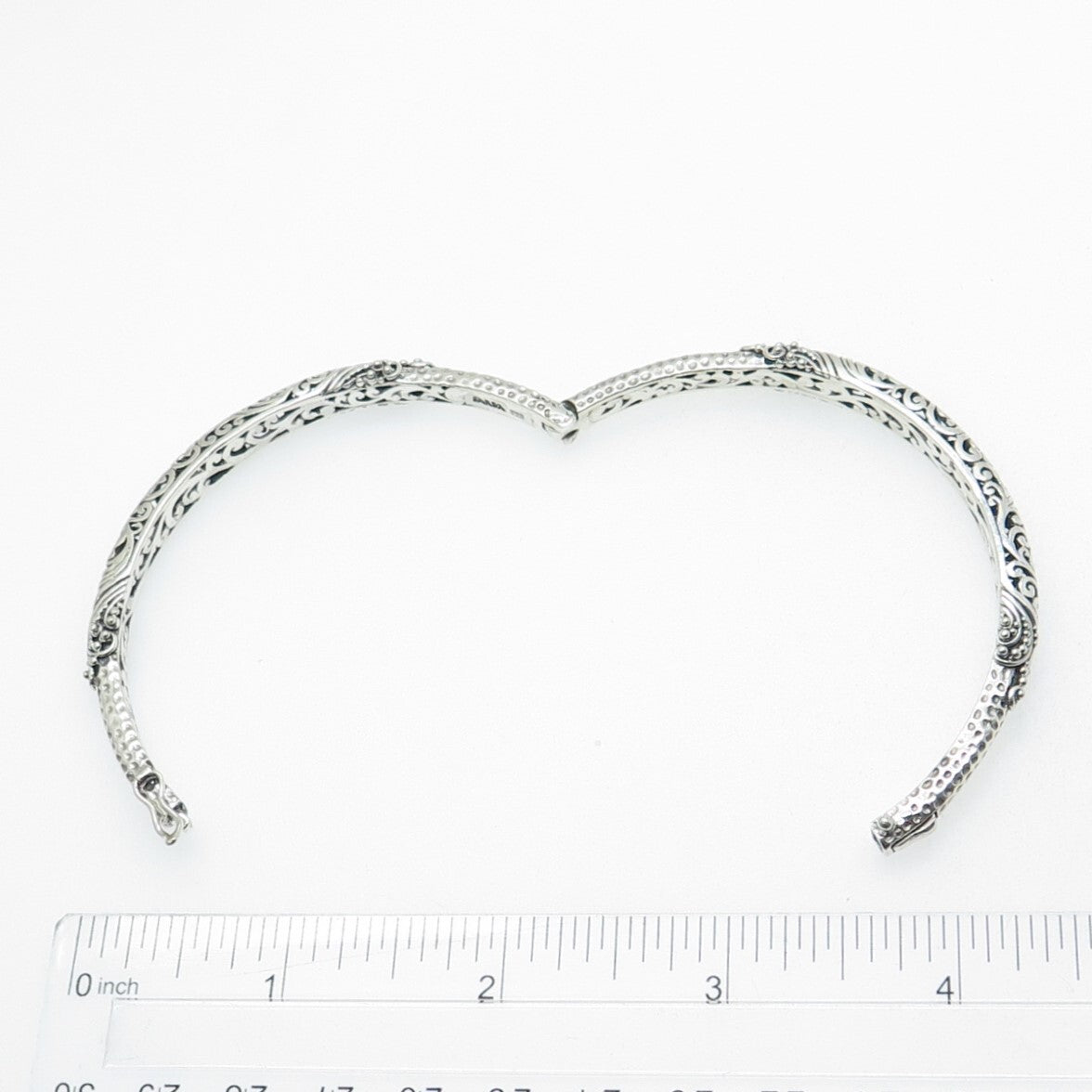 SARDA 925 Sterling Silver Vintage Ornate Hinged Bangle Bracelet 8"