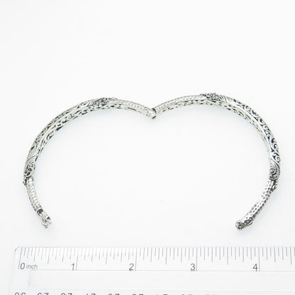 SARDA 925 Sterling Silver Vintage Ornate Hinged Bangle Bracelet 8"