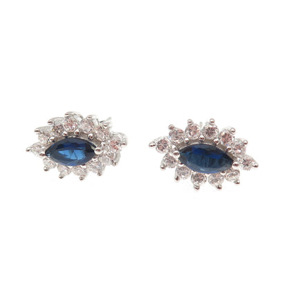925 Sterling Silver Marquise-Cut Blue & Round-Cut White C Z Stud Earrings