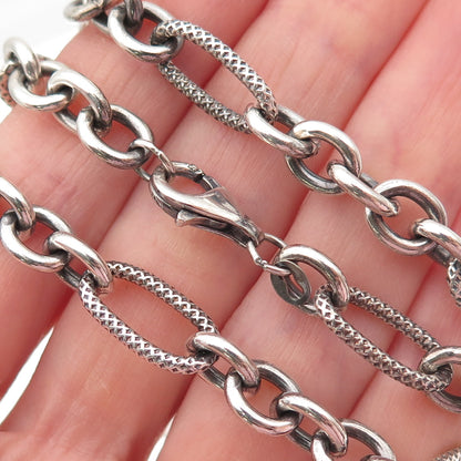 925 Sterling Silver Vintage Multi-Oval Cable Oxidized Chain Necklace 32"