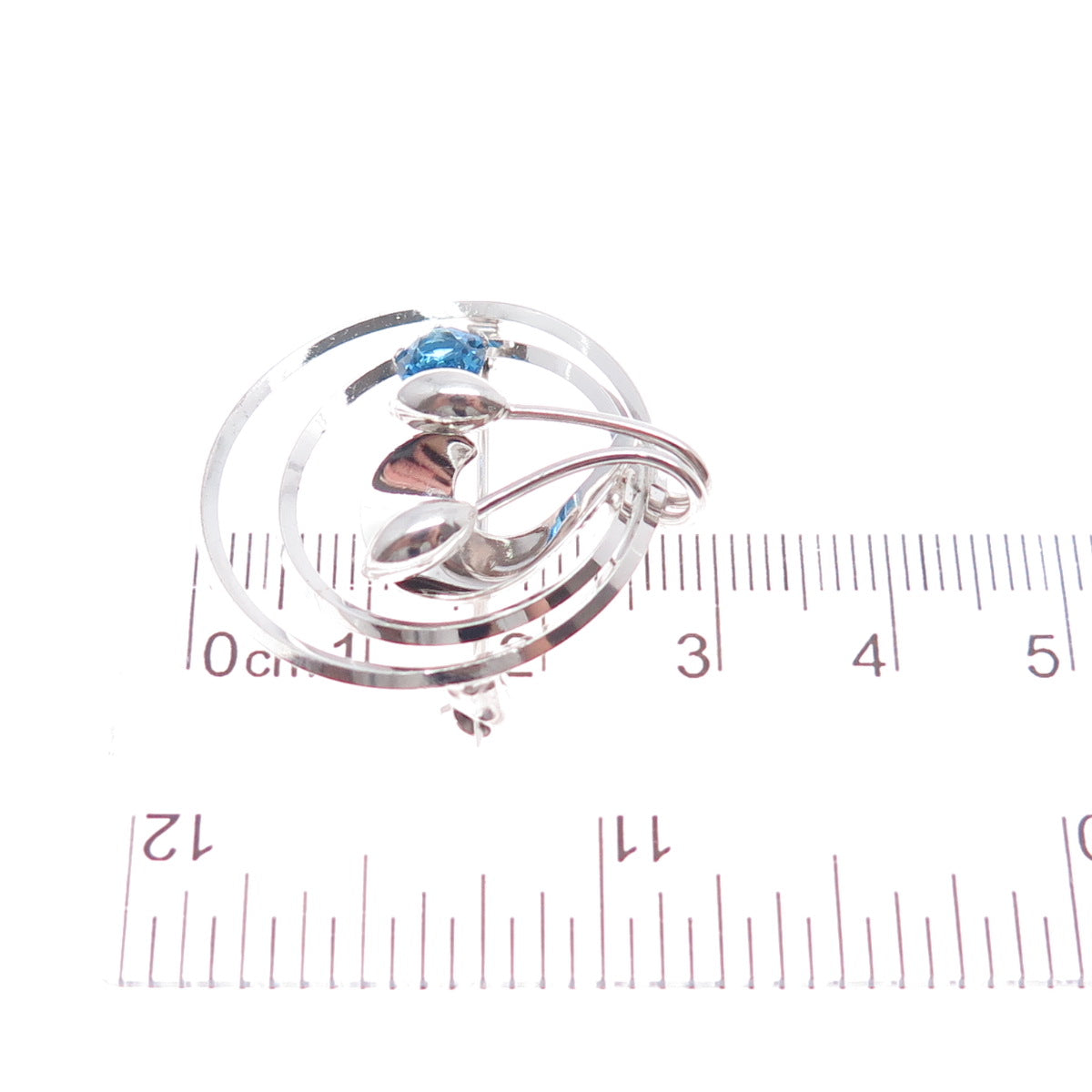 CARL ART 925 Sterling Silver Vintage Blue Rhinestone Flower Pin Brooch / Pendant